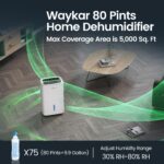 Deshumidificador Waykar YDZ-80 Energy Star 80 pintas por día manguera de drenaje 5000 pies cuadrados portátil