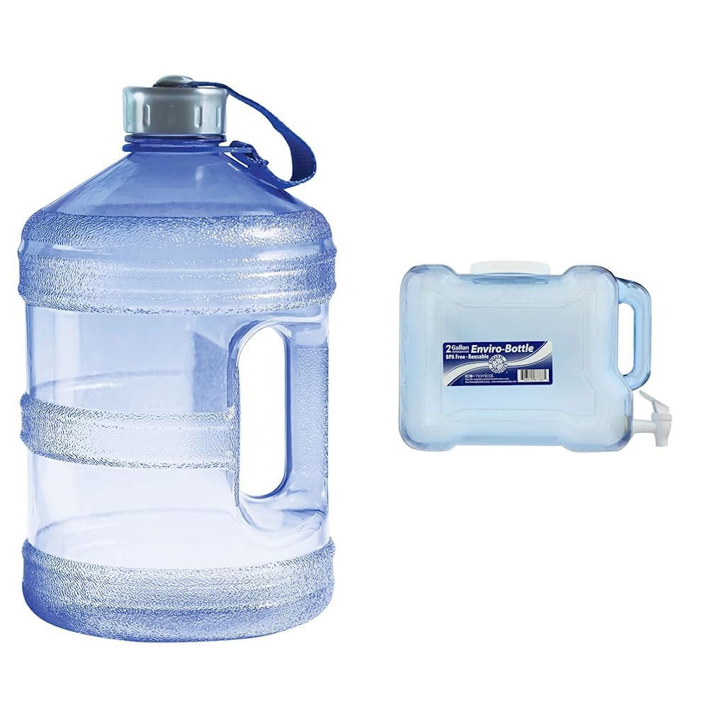 Version 1.0.0 Botella de agua redonda de 1 galón y garrafón dispensador para refrigerador de 2 galones con llave New Wave Enviro libre