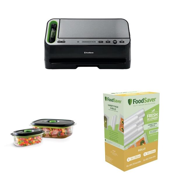 Selladora al vacío FoodSaver V4400 2 en 1 negra y plateada con aspiradora para conservar y marinar recipientes transpare