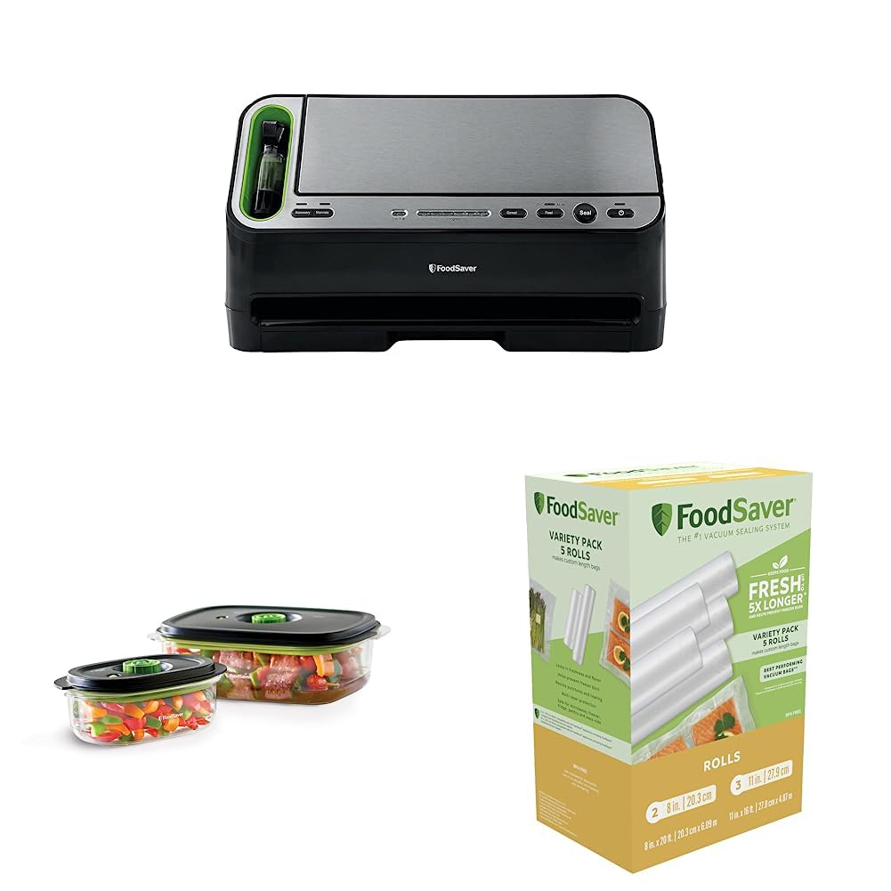 Version 1.0.0 Selladora al vacío FoodSaver V4400 2 en 1 negra y plateada con aspiradora para conservar y marinar recipientes transpare