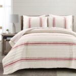Juego de edredón reversible de rayas rústicas Lush Decor 16T006285 algodón talla California King 3 piezas color rojo rop