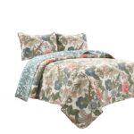 Juego de edredón reversible algodón floral Lush Decor Sydney 16T004664 tamaño King California King 3 piezas verde azul