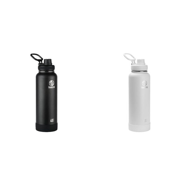 Termo Botella de Agua Takeya Actives acero inoxidable térmica con tapa de boquilla 40 oz paquete de 2 piezas negro ónix