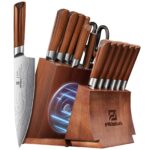 Piklohas - Juego de cuchillos de cocina con bloque, juego de cuchillos de 15 piezas con soporte magnético desmontable pa