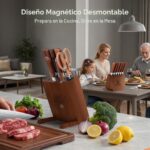 Piklohas - Juego de cuchillos de cocina con bloque, juego de cuchillos de 15 piezas con soporte magnético desmontable pa