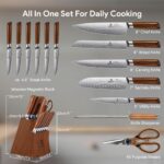 Piklohas - Juego de cuchillos de cocina con bloque, juego de cuchillos de 15 piezas con soporte magnético desmontable pa