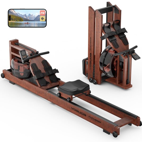 Maquina de remo YOSUDA acuatica plegable de madera 400 lb con monitor y Bluetooth tanque grande
