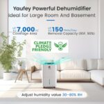 Deshumidificador Yaufey JD026R-150PM 150 Pintas con Bomba para Hogar, Sótano y Cuartos Grandes hasta 7,000 pies² con Man