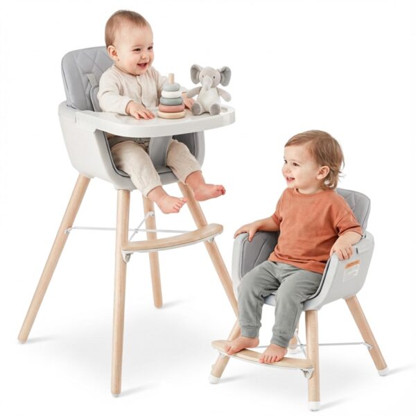 Mallify Silla alta de madera 3 en 1, sillas altas convertibles para bebés y niños pequeños, silla alta para bebé con pat