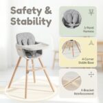 Mallify Silla alta de madera 3 en 1, sillas altas convertibles para bebés y niños pequeños, silla alta para bebé con pat