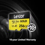 Lexar - Tarjeta Micro SD Profesional Gold de 256 GB, UHS-II, C10, U3, V60, A1, Full HD, 4K, hasta 280/180 MB/s, tarjeta