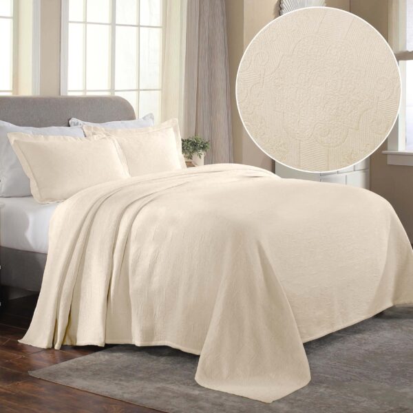 Home City Inc. Superior Florin BDSPD FLRN-KG-IV juego de colcha algodon tejido matelasse medallon King marfil 3 piezas