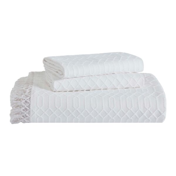 Colcha de algodon Superior Remi Home City Inc BDSPD REMI-FL-WH matrimonial blanco 3 piezas matelasse flecos geometricos