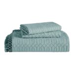 Juego de colcha Superior Remi BDSPD REMI-QN-AQ mezcla de algodón flecos geométricos matelasse aguamarina 3 piezas Queen