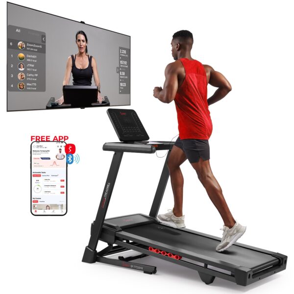Caminadora Sunny Health Fitness SF-T723016 inclinación automática 15 niveles 12 MPH 300 lb plataforma 20 pulgadas Blueto