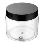 Tarros para caramelos 16 oz Restaurantware RWP1268CB redondos herméticos plástico transparente tapa negra exhibición de