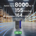 Deshumidificador industrial Yaufey DP605C 155 pintas con bomba cobertura 8000 pies cuadrados para sótano y garaje