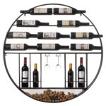 Repisa redonda decorativa de pared metal negro vintage Quickway Imports QI004276.KD con soporte de corcho y vidrio