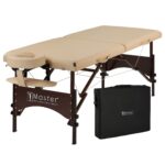 Master Massage Argo - Mesa de masaje portátil de 28 pulgadas en crema con patas de nogal, cama de spa para ejercicio y m