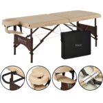 Master Massage Argo - Mesa de masaje portátil de 28 pulgadas en crema con patas de nogal, cama de spa para ejercicio y m