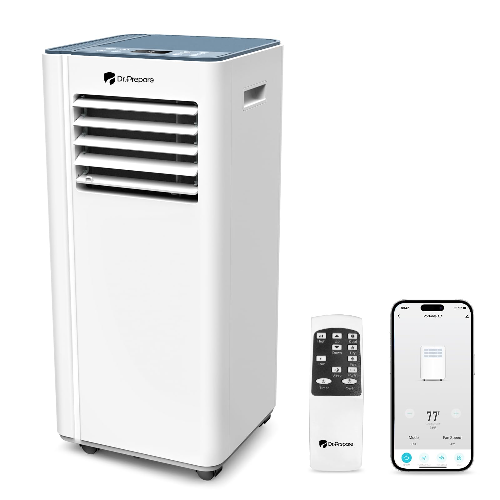 Version 1.0.0 Aire acondicionado portátil DR.PREPARE DCAC08BF 8000 BTU WiFi refrigeración deshumidificador ventilador modo suspensión