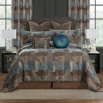 Juego de edredón patchwork vintage TOPLUXE VCLM-BLUELOONG-Queen jacquard ultrasuave tamaño Queen 9 piezas con fundas eur