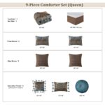 Juego de edredón patchwork vintage TOPLUXE VCLM-BLUELOONG-Queen jacquard ultrasuave tamaño Queen 9 piezas con fundas eur
