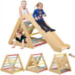 Juego de gimnasio interior para niños pequeños, juguetes de escalada 2 en 1, trepador triangular de madera de 3 lados co