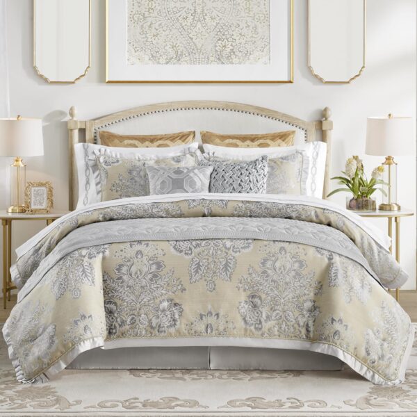 Juego de edredón Loretta CROSCILL E&E Co CCL10-0008 4 piezas tamaño King jacquard chenilla microfibra beige