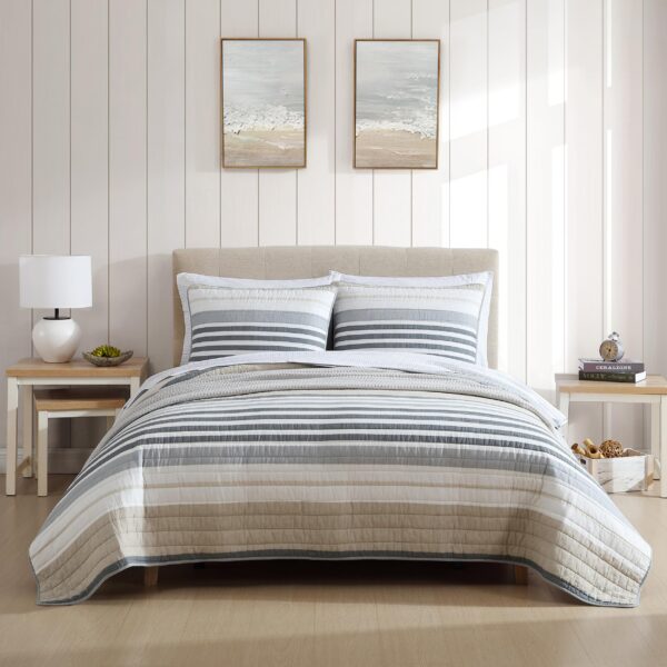 Juego de edredón reversible Nautica USHSA91279547 algodón talla King color beige Dover 3 piezas ropa de cama para todas