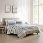Juego de edredón reversible Nautica USHSA91279547 algodón talla King color beige Dover 3 piezas ropa de cama para todas