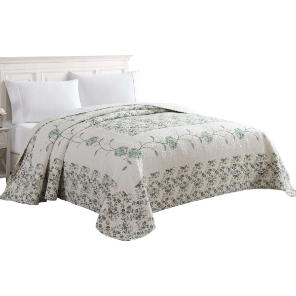 Colcha acolchada Beatrice Home Fashions CRNBSPQNSAG bordado floral clavel ligera salvia Queen