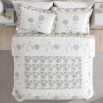 Colcha acolchada Beatrice Home Fashions CRNBSPQNSAG bordado floral clavel ligera salvia Queen