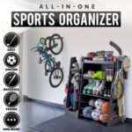 GoSports Organizador de equipos deportivos de madera prémium con ganchos de almacenamiento, estante para bolsas de golf