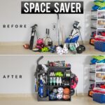 GoSports Organizador de equipos deportivos de madera prémium con ganchos de almacenamiento, estante para bolsas de golf