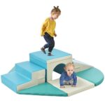 Fulvari Juego de 9 piezas de actividades de escalada y gateo suave, escalador de túnel de espuma suave, juego activo par
