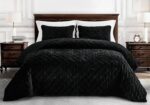 Juego de edredón de terciopelo Chezmoi Collection Lux Lux-Quilt-Black-Oversized-King negro extra grande 3 piezas microfi