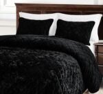 Juego de edredón de terciopelo Chezmoi Collection Lux Lux-Quilt-Black-Oversized-King negro extra grande 3 piezas microfi