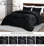 Juego de edredón de terciopelo Chezmoi Collection Lux Lux-Quilt-Black-Oversized-King negro extra grande 3 piezas microfi