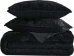 Juego de edredón de terciopelo Chezmoi Collection Lux Lux-Quilt-Black-Oversized-King negro extra grande 3 piezas microfi
