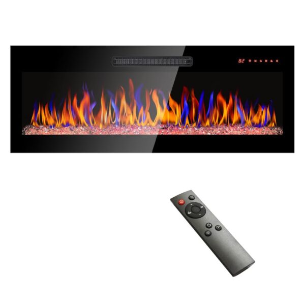 Chimenea Eléctrica Empotrada SPOFLYINN 0717-B0CRKJ8P9F Ultrafina Vidrio Templado 11 Ajustes de Temperatura 64-82°F