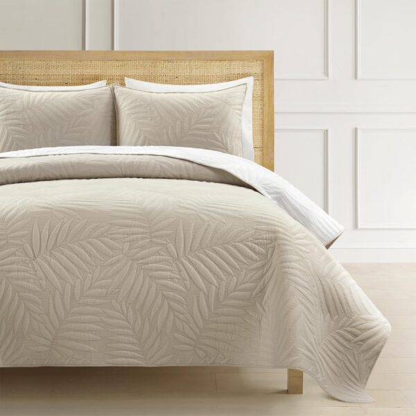 Juego de edredon reversible bordado Lush Decor 23T000403 algodon 3 piezas talla king california king color blanco neutro