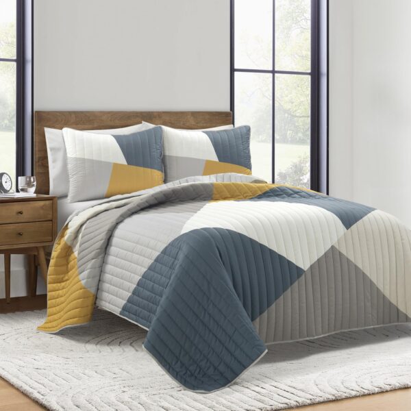 Juego de edredón moderno bloques de color Lush Decor 23T000409 California King multicolor algodón decoración mediados de