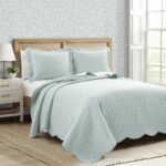 Juego de edredón reversible Coastal Chic Lush Decor 23T000240 algodón con borde festoneado 3 piezas tamaño Queen azul y