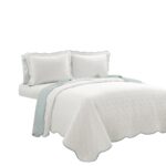 Juego de edredón reversible Coastal Chic Lush Decor 23T000240 algodón con borde festoneado 3 piezas tamaño Queen azul y