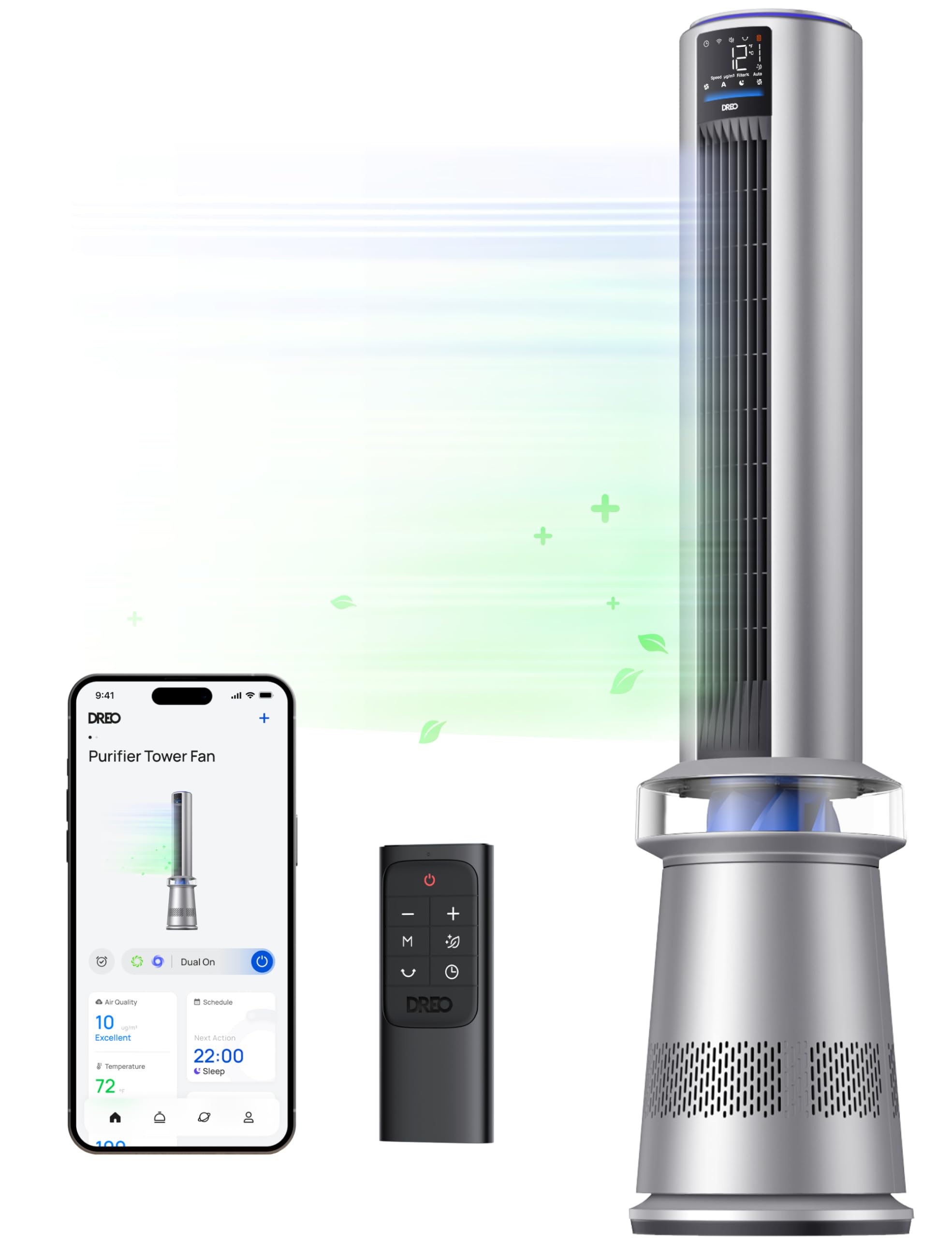 Version 1.0.0 Ventilador de torre purificador de aire 2 en 1 Dreo MC710S DR-HTF010S 45 pulgadas oscilación 120 grados velocidad 27 pie