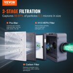Depurador de Aire VEVOR con Filtracion de 3 Etapas 550 CFM maquina aire negativo apilable manguera conductos PVC flexibl