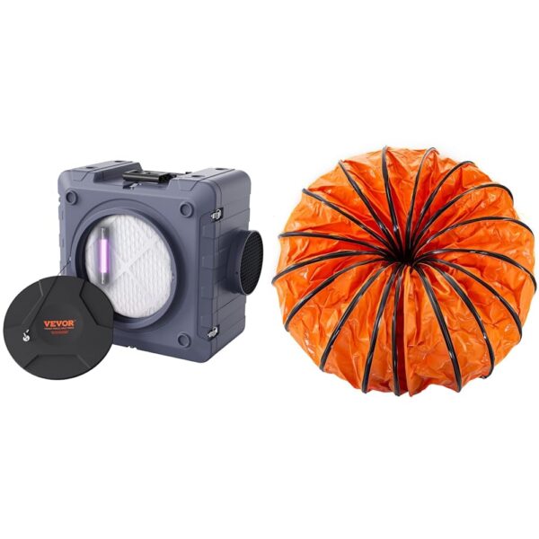 Depurador de aire negativo apilable VEVOR ZHP2301-800 800 CFM filtración 3 etapas manguera conducto PVC 25 pies HVAC