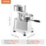 VEVOR Prensa Comercial para Hamburguesas, Prensa para Hamburguesas de Carne de 130mm/5pulgadas, Prensa de Acero Inoxidab