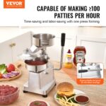 VEVOR Prensa Comercial para Hamburguesas, Prensa para Hamburguesas de Carne de 130mm/5pulgadas, Prensa de Acero Inoxidab